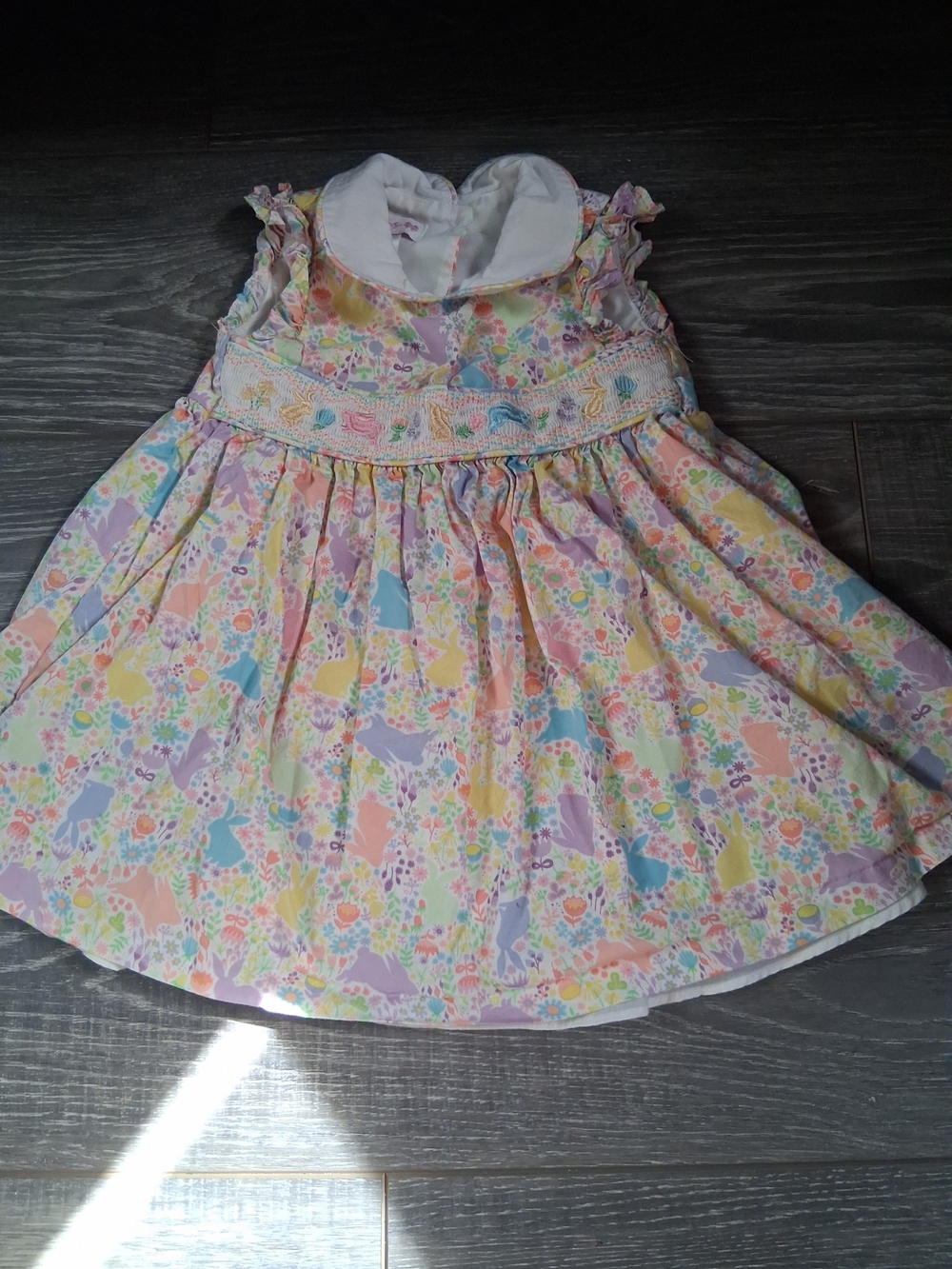 Bonnie Baby Pastel Floral & Bunny Smocked Dress - Pink, Yellow, Blue, Purple
